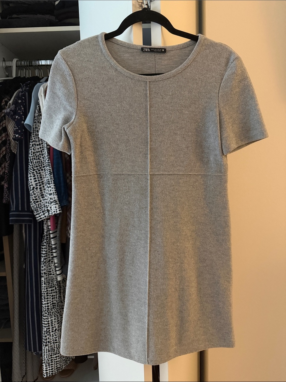 Zara Light Gray Short Sleeve Knit Sweater Dress